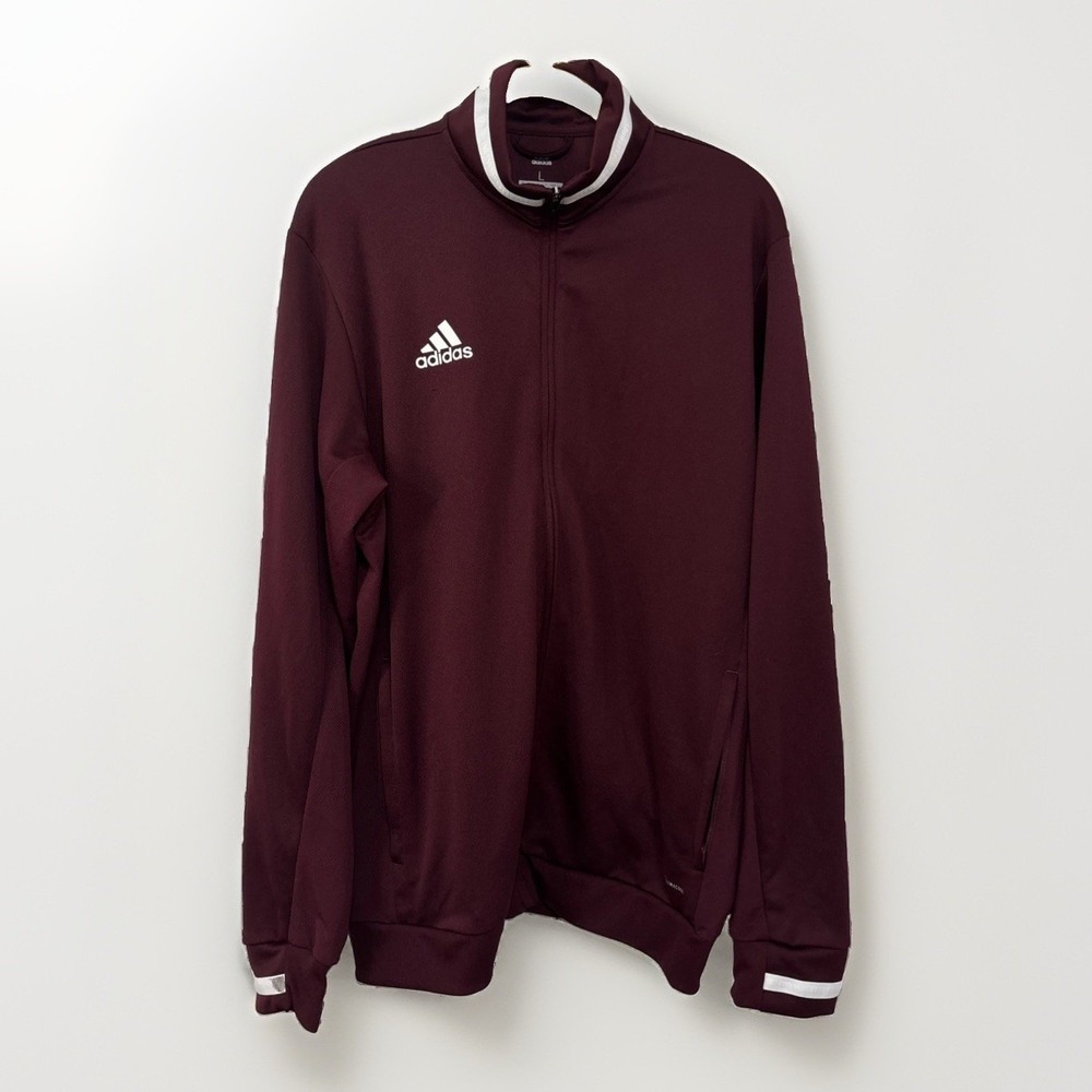 Adidas Team 19 Track Jacket Mens ClimaCool Sz L Maroon Pockets DX7324